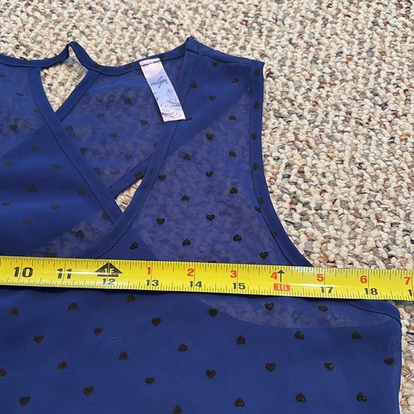 Alya Royal Blue & Black Hearts Polka Dot Sheer Top. Small - Picture 7 of 9